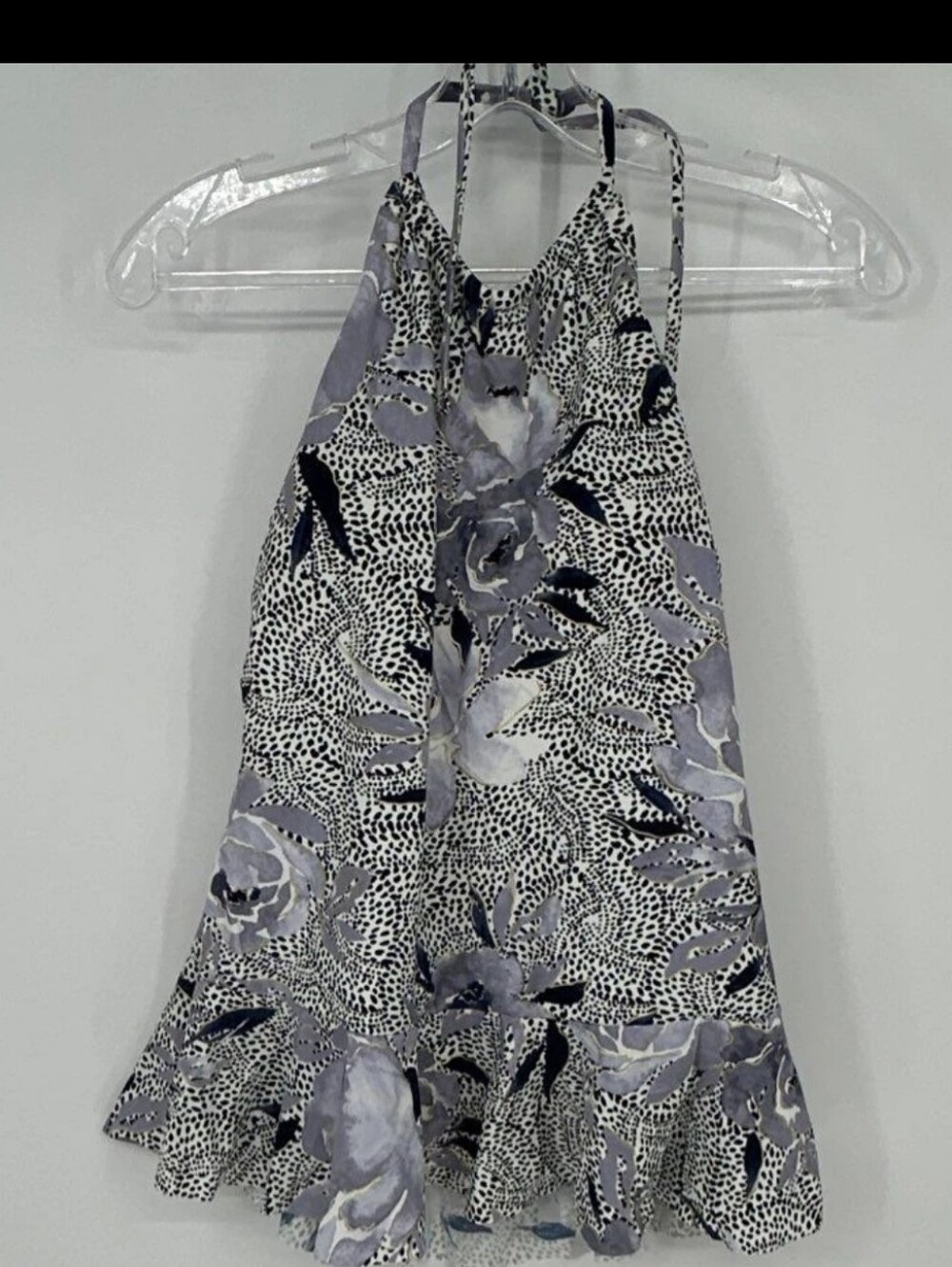 SWIM WEAR Floral Halter Ruffle Tank Top in Lavender and Black